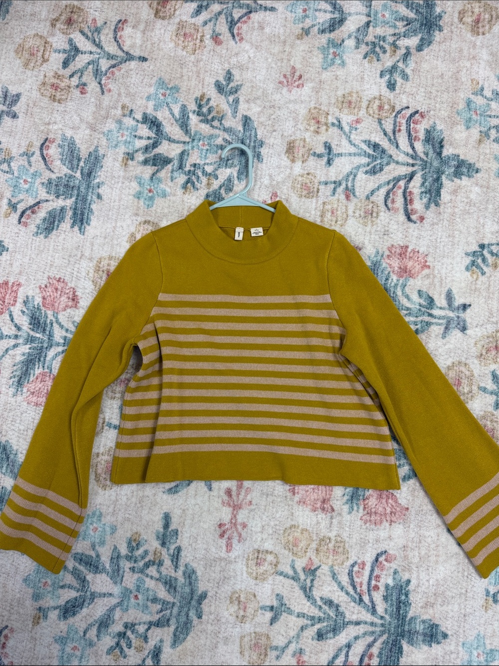 Moth Olive Green and peach Striped Crewneck Sweater